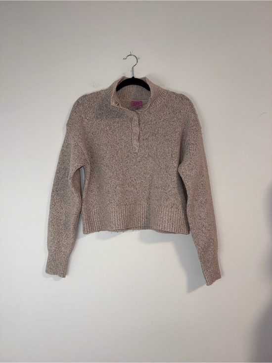 Francesca's Collections Sweaters - Mi Ami Baby Pink Quarter Snap Boxy Ribbed Knit Pullover Sweater Sz L Keywords: